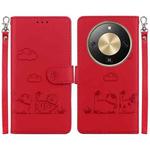 For Honor X70 5G Cute Cats RFID Leather Phone Case(Red)
