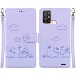 For ZTE Blade A52 Cute Cats RFID Leather Phone Case(Purple)