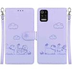 For LG K52 / K62 / Q52 Cute Cats RFID Leather Phone Case(Purple)