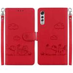 For LG Velvet / G9 4G / G9 5G  Cute Cats RFID Leather Phone Case(Red)