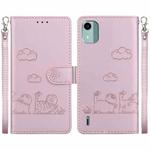 For Nokia C12 Cute Cats RFID Leather Phone Case(Rose Gold)