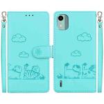 For Nokia C12 Cute Cats RFID Leather Phone Case(Green)