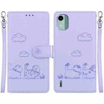 For Nokia C12 Cute Cats RFID Leather Phone Case(Purple)
