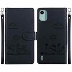 For Nokia C12 Cute Cats RFID Leather Phone Case(Black)
