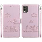 For Nokia C32 Cute Cats RFID Leather Phone Case(Rose Gold)