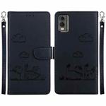 For Nokia C32 Cute Cats RFID Leather Phone Case(Black)