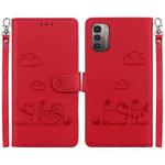 For Nokia G21 / G11 Cute Cats RFID Leather Phone Case(Red)