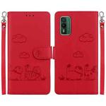 For Nokia XR21 Cute Cats RFID Leather Phone Case(Red)