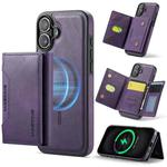 For iPhone 16 Plus DG.MING MAGKING-K2 Series MagSafe RFID Card Bag Detachable Phone Case(Purple)