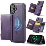 For iPhone 16 DG.MING MAGKING-K2 Series MagSafe RFID Card Bag Detachable Phone Case(Purple)