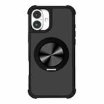 For iPhone 16 Plus CD Texture 360 Degree Rotating Holder MagSafe Phone Case(Black)