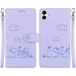 For Samsung Galaxy A04e / F04 / M04 Cute Cats RFID Leather Phone Case(Purple)