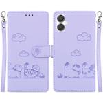 For Samsung Galaxy A25 5G / A25e JP Edition Cute Cats RFID Leather Phone Case(Purple)