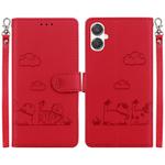 For Samsung Galaxy A25 5G / A25e JP Edition Cute Cats RFID Leather Phone Case(Red)