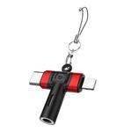 2 in 1 Type-C, 8 Pin to 3.5mm Audio Adapter with Hook(Red Black)