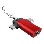 Type-C, 8 Pin to 3.5mm Audio Adapter with Hook(Red)