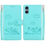 For Sony Xperia 5 V Cute Cats RFID Leather Phone Case(Green)