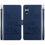 For Sony Xperia 5 V Cute Cats RFID Leather Phone Case(Blue)