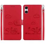 For Sony Xperia 10 VI Cute Cats RFID Leather Phone Case(Red)