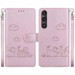 For Sony Xperia 1 V Cute Cats RFID Leather Phone Case(Rose Gold)