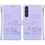 For Sony Xperia 1 V Cute Cats RFID Leather Phone Case(Purple)