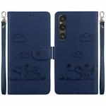 For Sony Xperia 1 V Cute Cats RFID Leather Phone Case(Blue)