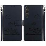 For Sony Xperia 1 V Cute Cats RFID Leather Phone Case(Black)