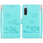 For Sony Xperia 10 V Cute Cats RFID Leather Phone Case(Green)