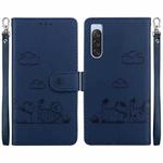 For Sony Xperia 10 V Cute Cats RFID Leather Phone Case(Blue)