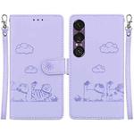 For Sony Xperia 1 VII Cute Cats RFID Leather Phone Case(Purple)