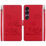 For Sony Xperia 1 VII Cute Cats RFID Leather Phone Case(Red)
