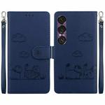 For Sony Xperia 1 VII Cute Cats RFID Leather Phone Case(Blue)