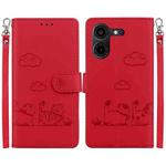 For Tecno Pova 5 Pro Cute Cats RFID Leather Phone Case(Red)