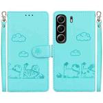 For Tecno Camon 40 Cute Cats RFID Leather Phone Case(Green)