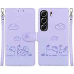 For Tecno Camon 40 Cute Cats RFID Leather Phone Case(Purple)