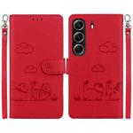 For Tecno Camon 40 Cute Cats RFID Leather Phone Case(Red)