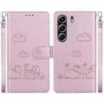 For Tecno Camon 40 Pro 4G Cute Cats RFID Leather Phone Case(Rose Gold)