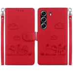 For Tecno Camon 40 Pro 4G Cute Cats RFID Leather Phone Case(Red)