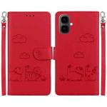For Tecno Pop 10 / Spark Go 2 4G Cute Cats RFID Leather Phone Case(Red)