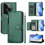 For Tecno Camon 20 Premier Multi-Card Slots Zipper Wallet Leather Phone Case(Green)