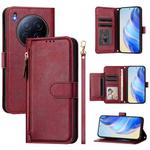For Tecno Camon 40 Premier Multi-Card Slots Zipper Wallet Leather Phone Case(Dark Red)