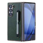 For Samsung Galaxy Z Fold6 Plating Frame PU Fold Phone Case with Pen(Green)