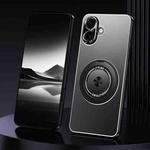 For iPhone 16 Rotating Holder Frosted Metal Phone Case(Black)