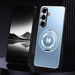 For Samsung Galaxy S25 5G Rotating Holder Frosted Metal Phone Case(Blue)