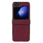 For Samsung Galaxy Z Flip6 Three Parts Plating Frame MagSafe Carbon Fiber Fold Phone Case(Red)