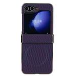 For Samsung Galaxy Z Flip6 Three Parts Plating Frame MagSafe Carbon Fiber Fold Phone Case(Dark Purple)