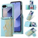 For Samsung Galaxy Z Flip6 POLA Multi-Card Slots Leaf Pattern Phone Case(Blue)