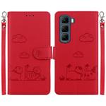 For Infinix Hot 50 4G Cute Cats RFID Leather Phone Case(Red)