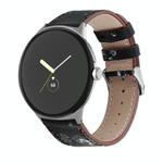 For Google Pixel Watch 3 45mm Round Tail Genuine Leather Watch Band(Black White Flower)
