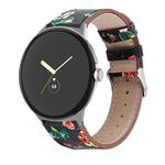 For Google Pixel Watch 3 45mm Round Tail Genuine Leather Watch Band(Black Red Flower)